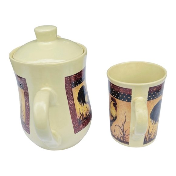 Vintage B.I Inc Ceramic Tea Pot and Mug 2 Piece Set Rooster Design - Picture 3 of 12